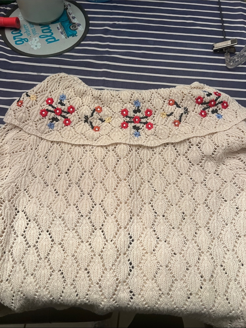 Sincerly Jules Cream Knit Cardigan with Embroidered Collar - Picture 10 of 10